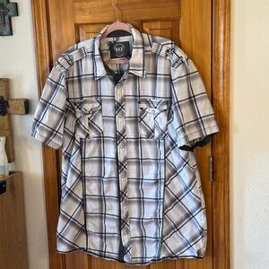 BKE Men's Gray and White Checkered Shirt